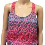 EXPRESS Pink Blue Geo Print Crochet Back Elastic Waist Sleeveless Mini Dress S Photo 4