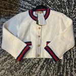 Gucci  Felted GG Fine Wool Cardigan Ivory/Blue/Red Size M Photo 11
