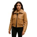 French Connection Size XL Vegan Leather Zipper Waistline Jacket Sherpa Collar Photo 2