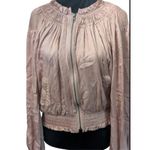 Love Sam Satin Bomber Jacket M Dusty Rose Pink Ruched Ruffle Trim Viscose Size M Photo 1
