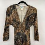 Vintage Bernie Blue Wrap Maxi Dress Structured Shoulders Dolman Sleeve Small Tan Photo 3