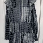 English Factory Women’s XS  Navy Blue White Tie Dye Smocked Ruffle Preppy Dress Photo 3