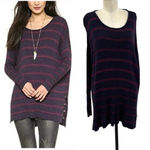 Free People  Shipping News Tunic‎ Sweater Navy Blue Stripe Size Small Photo 1