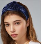 Bundle of 2 Twist Wrap Satin Headbands in Yellow and Navy NWOT Blue Photo 2
