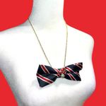 “Dainty Dapper” Striped Bow Tie Necklace Red Photo 2