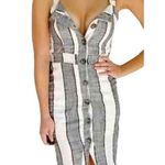 Urban Romantics  Linen Striped Overall Dress Large Photo 0
