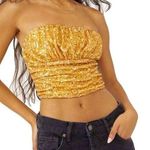 Free People NWOT  Gold Ta Da Sequin Embellished Crop Top Detachable Straps XSMALL Photo 3
