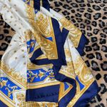 Longchamp 33x33  baroque silk scarf Blue and Gold Photo 5