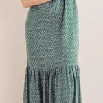 Boden Womens Emma Tiered Jersey Midi Dress Bottle Green Bloom Bud 14 R Size 12 Photo 0