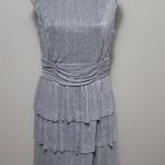 Connected Apparel silver plisse tiered midi dress size 12 Photo 1