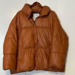NVLT Anthropology Women's Puffer Jacket 2X Orange Brown 100% Polyester Mock Neck Photo 0
