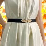 Black Elegant Gold Leaf Buckle Elastic Casual Belt Adjustable One Photo 4