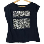 ZARA  Navy Blue Silver Cheetah Graphic Short Sleeve T-Shirt S Photo 0
