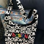 Robin Ruth BOSTON Signature Printed Canvas Sling Bag Tote Black White School Photo 0