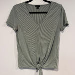 Ann Taylor Black and white stripe  tie front soft dress shirt Photo 0