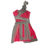 BCBGMAXAZRIA Runway Pink Lace Gray Mesh Ribbon Floral One Shoulder Dress Size 0 Photo 11