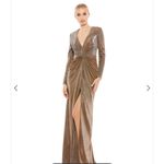 IEENA Mac Duggal Metallic Bronze Front Twist V Neck‎ Long Sleeve Gown Dress 8 Gold Photo 7