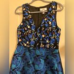 Badgley Mischka  Belle Blue Tapestry Jacquard Gown Dress Blue Retro High Low Photo 4