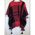 Ming Wang  Red Black Poncho Shawl Tassels One Size Buffalo Plaid Wrap Sweater Photo 1