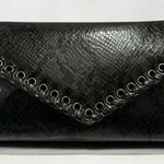 Rebecca Minkoff Black Snake Texture Leather Clutch with Metallic Accents + strap Photo 0