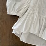 Brogger Round Neck Puff Sleeve Tiered Oversized Taffeta Blouse in White Large Photo 5
