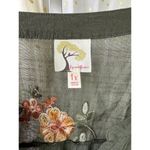 Fig & Flower Floral Sheer Embroidered Mandarin Collar Button Down Shirt 1X Photo 3