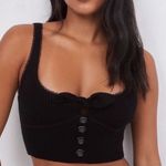 For Love & Lemons Pointelle Knit Crop Top Black Flower Ribbed Bow Coquette Photo 0