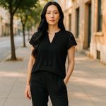 Aeropostale Semi Sheer Crochet Lace Cropped Blouse Black XS Y2K Photo 9