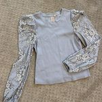 Anthropologie Dolan Light Blue Puffed Long Sleeve Lace Top XS Photo 3