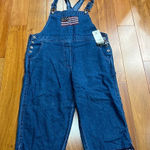 Donna Ricco NWT Donna Rico Vintage 1990s Overalls American Flag Patchwork Wide Leg Crop XL Photo 0