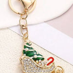 Rhinestone Christmas sleigh with presents bag charm/key ring Gold Photo 0
