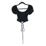 Princess Polly Womens Crop Top Tie Front Wrap Smocked Puff Sleeve Black 0 Photo 2