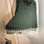 Sanifer Dark Olive Green Elongated Blouse Trimmed in White Lace Photo 7