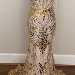 Gold sparkly mirror prom dress, pageant evening gown, formal dress Size 4 Photo 0