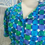 Adrianna Papell 100% Silk Geometric Print Shirt Dress Size 12 Blue Green Vintage Photo 13
