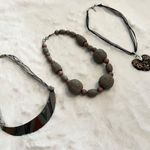 3 Vintage 90’s Necklaces: Black Glass Heart, Neutral Metal Plate, & Gray Walnut Photo 14