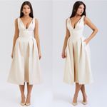 House Of CB  Paloma Vintage Cream Satin Pleated Midi Dress XL Photo 0