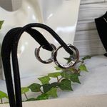 Small White Gold Filled Huggie Hoop Earrings Greek Key Design Silver Photo 4