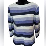 Jeanne pierre () Vintage Quarter Sleeve Cool Tones Striped Sweater: Size Large Photo 0