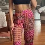 Drew  Pink Yellow Red Aztec Satin Silk Wide Leg Beach Boho Summer Pants Photo 2