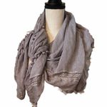 Francesca's Francesca’s Grey Pom Pom & Lace Detail Oversized Square Lightweight Scarf. Photo 0