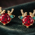 Reindeer Rudolph Stud Earrings Red Green Gold Tone NWT Photo 0