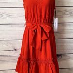 Calvin Klein Rust Orange-Red V Neck Sleeveless Ruffle Flare Dress Photo 0