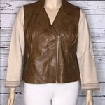 Baccini Size XL Brown Tan Faux Leather Knit Long Sleeve Moto Style Jacket Photo 2