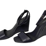 Brooks Brothers Leather Ankle-Strap Open-Toe Wedges Navy Blue Size 8.5 Photo 3