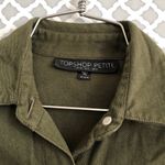 Topshop Petite army green denim button down‎ shirt Size 2P Photo 2