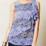 HD in Paris Anthropologie Sun Garden Blue Paisley Print Ruffle Blouse Size 6 Photo 0
