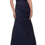 La Femme Off the Shoulder BEADED Satin Trumpet Gown~Navy~10~NWOT! Blue Photo 0