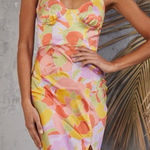 RUNAWAY THE LABEL  REVOLVE Tammy Maxi Dress Orange Pink‎ Medium V Neck Front Slit Photo 0
