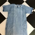 DL 1961 Chambray Kiki Mini Dress Raw Fringe Hem Off the Shoulder Short Sleeve L Photo 2